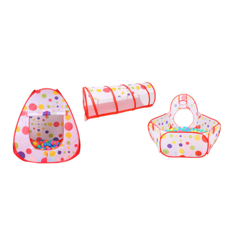 Elosung Pink 3 In 1 Kids Play Tent Set Foldable Indoor/Outdoor Tunnel Ball Pit With Fence Play Tents