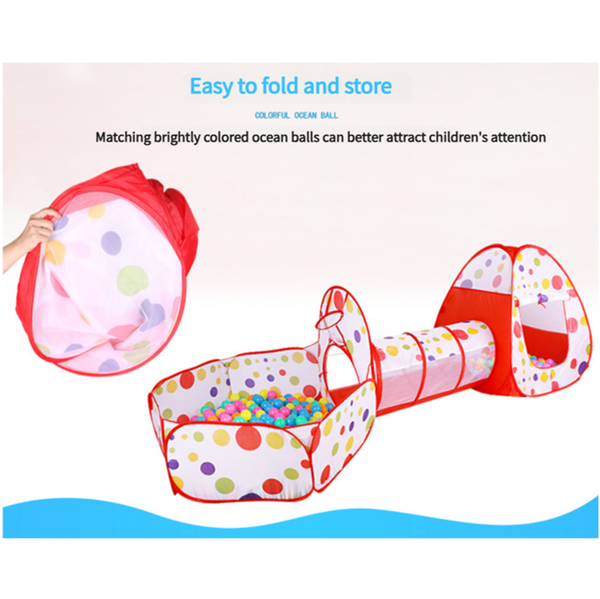 Elosung Pink 3 In 1 Kids Play Tent Set Foldable Indoor/Outdoor Tunnel Ball Pit With Fence Play Tents