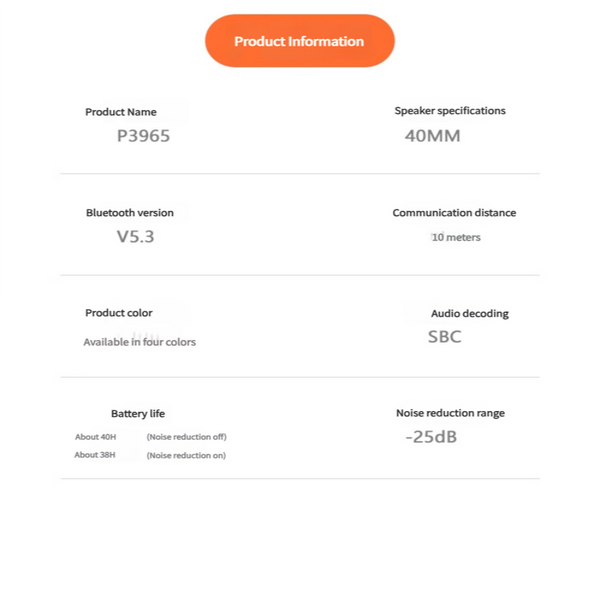 Elosung Blue P3965 Foldable Bluetooth 5.3 Anc Wireless Over Ear With Noise Cancellation Headphones