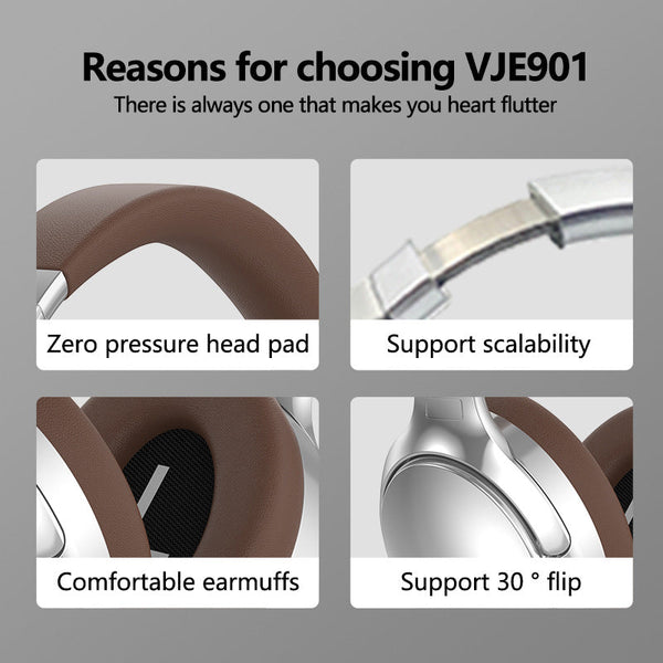 Elosung Brown Vje901 Wireless Bluetooth Over Ear With Active Noise Cancelling Headphones