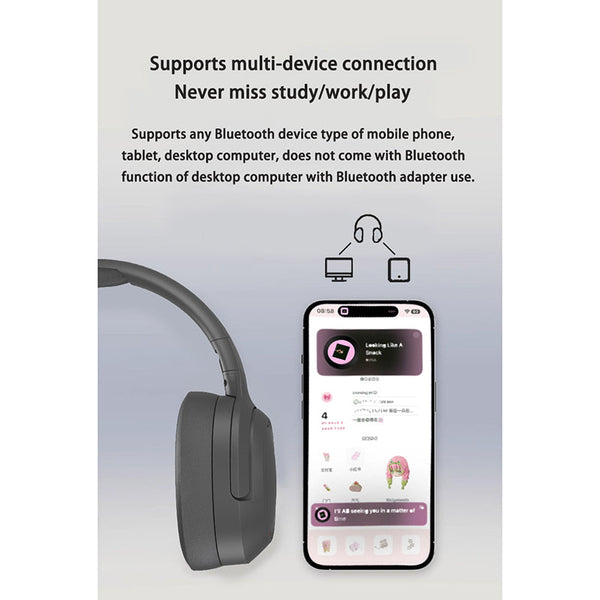 Elosung Gray P2963 Wireless Bluetooth With Led Light Hi Fi Sound And Sport Design Headphones