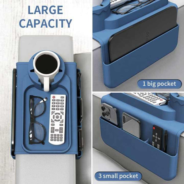 Elosung Dark Blue Multi Functional Silicone Couch Cup Holder With Storage Organizer Durable And Creative Armrest Tray Other Home Organisation