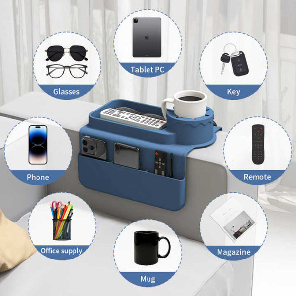 Elosung Dark Blue Multi Functional Silicone Couch Cup Holder With Storage Organizer Durable And Creative Armrest Tray Other Home Organisation
