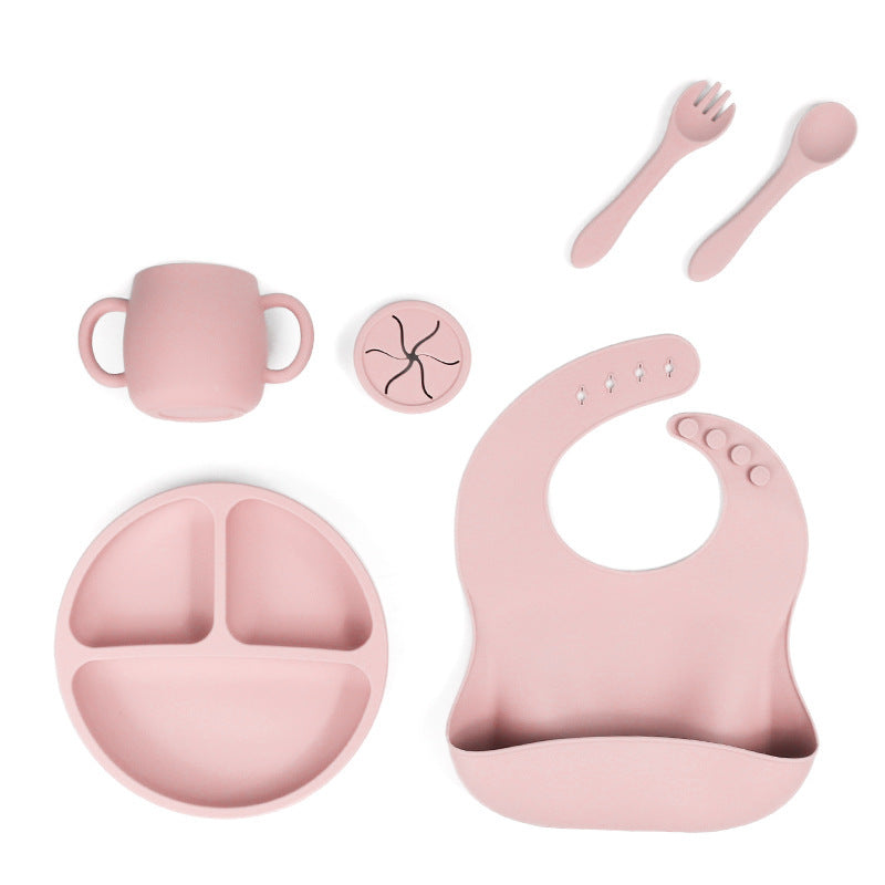 Elosung Pink 1525 Silicone Little One Feeding Set Suction Plate Bib Cup Utensils Bpa Free Tableware Baby Feeding Sets