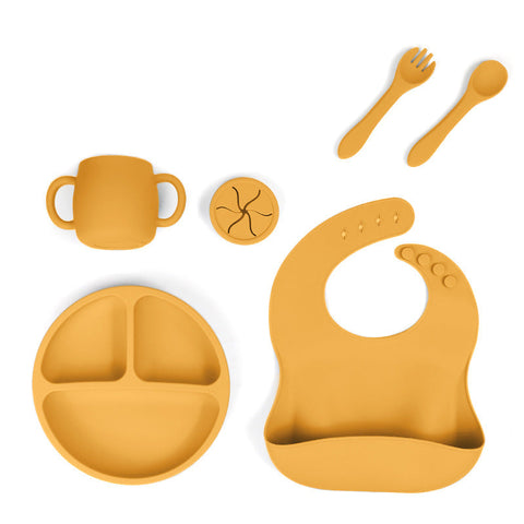 Elosung Yellow 1183 Silicone Little One Feeding Set Suction Plate Bib Cup Utensils Bpa Free Tableware Baby Feeding Sets