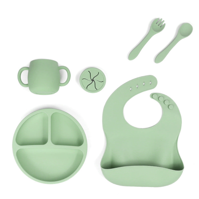 Elosung Green 095# Silicone Little One Feeding Set Suction Plate Bib Cup & Utensils | Bpa Free Tableware Baby Feeding Sets