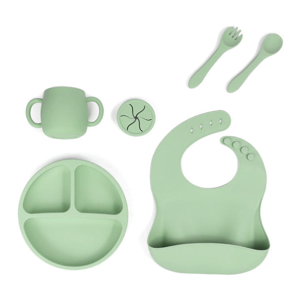 Elosung Green 095# Silicone Little One Feeding Set Suction Plate Bib Cup & Utensils | Bpa Free Tableware Baby Feeding Sets