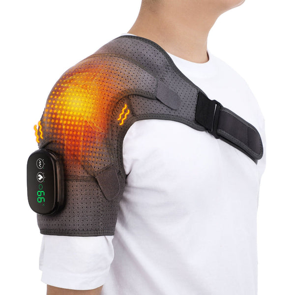 Elosung Gray Rechargeable Heated Shoulder Massager With Led Display Adjustable Compression Wrap For Pain Relief And Relaxation Massagers