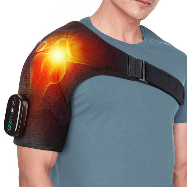 Black Rechargeable Heated Shoulder Massager With Led Display Adjustable Compression Wrap For Pain Relief And Relaxation Massagers