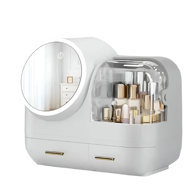 Elosung Ivory White Led Vanity Makeup Organizer With Partition Storage Touch Control Mirror Large Capacity Cosmetic Box Makeup Mirrors