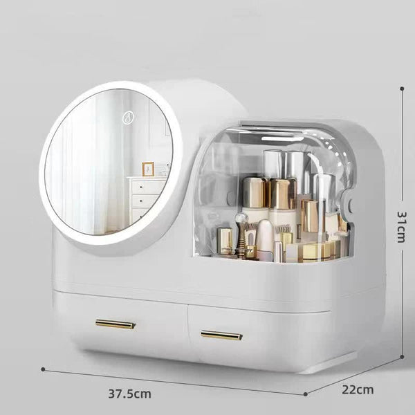 Elosung Ivory White Led Vanity Makeup Organizer With Partition Storage Touch Control Mirror Large Capacity Cosmetic Box Makeup Mirrors