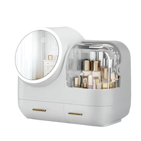 Elosung Ivory White Led Vanity Makeup Organizer With Partition Storage Touch Control Mirror Large Capacity Cosmetic Box Makeup Mirrors