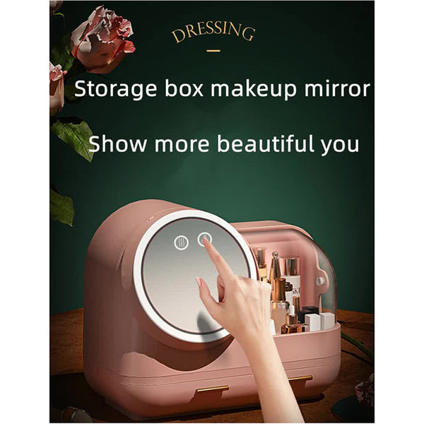 Elosung Ivory White Led Vanity Makeup Organizer With Partition Storage Touch Control Mirror Large Capacity Cosmetic Box Makeup Mirrors