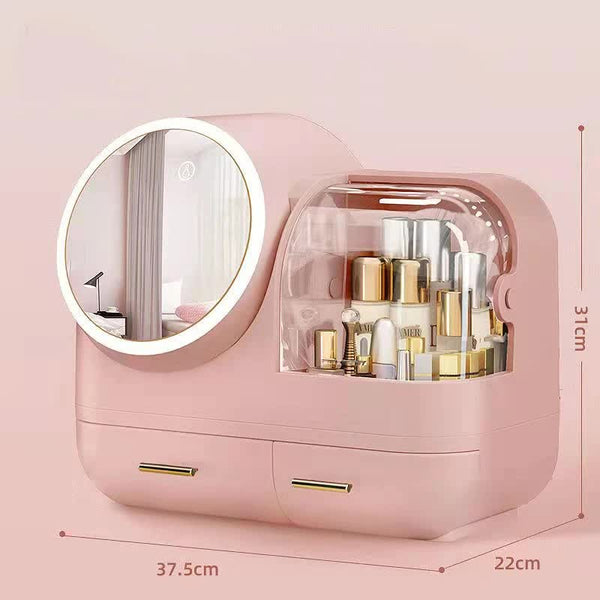 Elosung Pink Led Vanity Makeup Organizer With Partition Storage Touch Control Mirror Large Capacity Cosmetic Box Makeup Mirrors