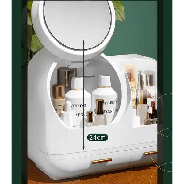 Elosung Pink Led Vanity Makeup Organizer With Partition Storage Touch Control Mirror Large Capacity Cosmetic Box Makeup Mirrors