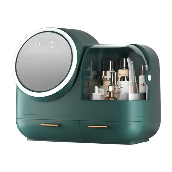 Elosung Green Led Vanity Makeup Organizer With Partition Storage Touch Control Mirror Large Capacity Cosmetic Box Makeup Mirrors