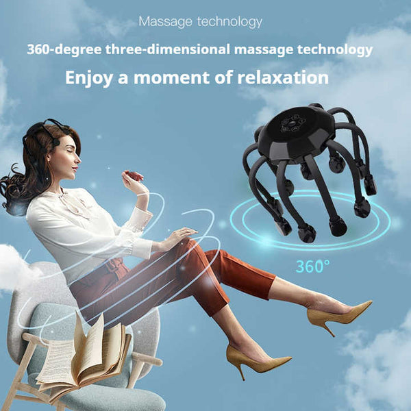 Black Upgraded Model [5 Modes + Vibration Timing Red Light] Multifunctional Electric Head Massager With 14 Nodes Scalp Stress Relief Massagers