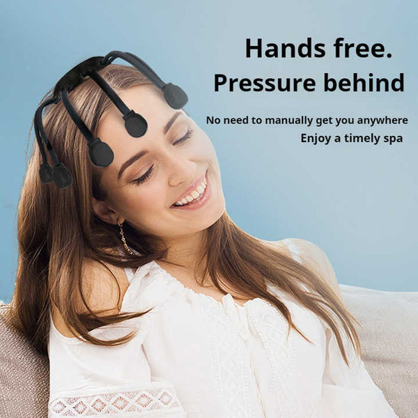 Black Upgraded Model [5 Modes + Vibration Timing Red Light] Multifunctional Electric Head Massager With 14 Nodes Scalp Stress Relief Massagers