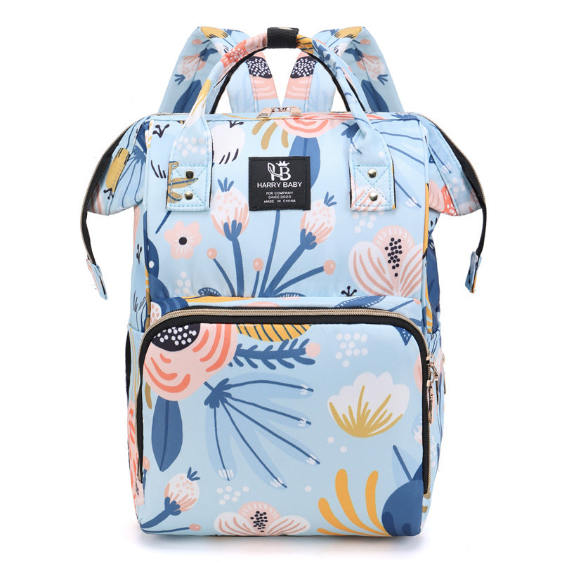 Elosung Large Capacity Multi Functional Little One Diaper Backpack Stylish Travel Friendly Mummy Bag Floral Blue Nappy Bags