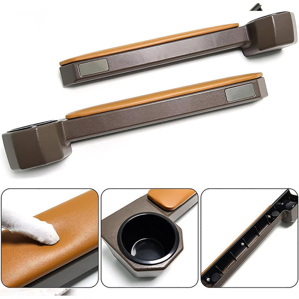 Elosung Toyota Land Cruiser Fj76/Fj79 Center Console And Door Armrest Cup Holder Set Brown Leather Cup Holders