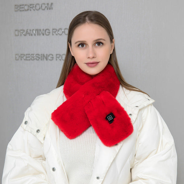 Elosung Red Electric Heated Scarf With Plush Fabric 3 Settings Scarves