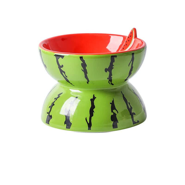 Elosung Ceramic Elevated Pet Food Bowl Cute Watermelon Pattern Design For Cats And Small Dogs Dog Bowls
