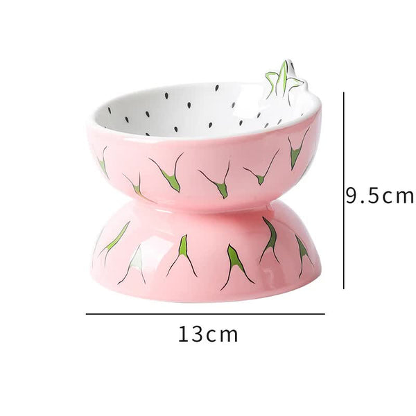 Elosung Ceramic Elevated Pet Food Bowl Cute Pitaya Pattern Design For Cats And Small Dogs Dog Bowls