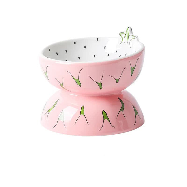 Elosung Ceramic Elevated Pet Food Bowl Cute Pitaya Pattern Design For Cats And Small Dogs Dog Bowls