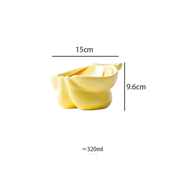 Elosung Ceramic Elevated Pet Food Bowl Cute Banana Pattern Design For Cats And Small Dogs Dog Bowls
