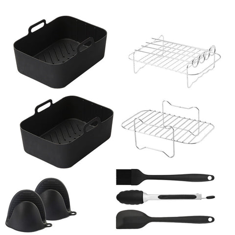Elosung 9 Piece Air Fryer Accessories Set Silicone Liners Grill Racks Cooking Tools Air Fryers