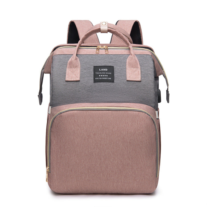Elosung Multifunctional Diaper Backpack With Mosquito Net Insulated Pockets Pink Grey Nappy Bags