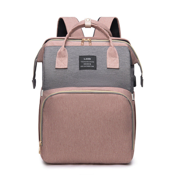 Elosung Multifunctional Diaper Backpack With Mosquito Net Insulated Pockets Pink Grey Nappy Bags