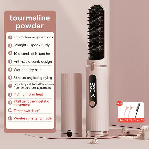 Elosung Cordless Hair Straightener Brush With Adjustable Temperature Pink Straightening & Curling Irons