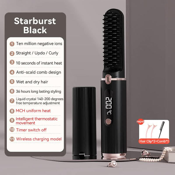 Elosung Cordless Hair Straightener Brush With Adjustable Temperature Black Straightening & Curling Irons