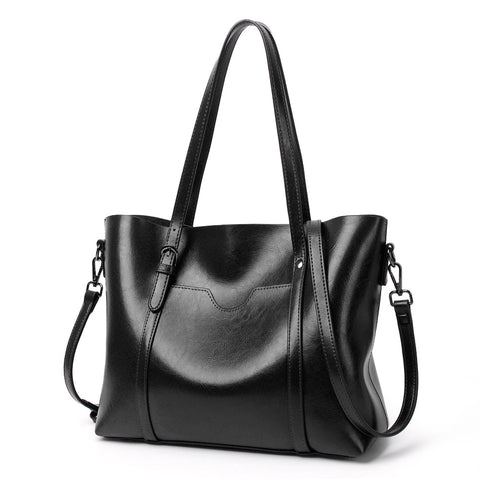 Elosung Elegant Pu Leather Tote Bag With Detachable Strap Black Women's Bags & Handbags