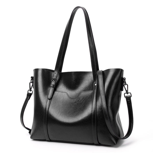 Elosung Elegant Pu Leather Tote Bag With Detachable Strap Black Women's Bags & Handbags