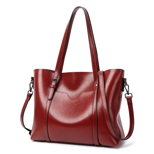 Elosung Elegant Pu Leather Tote Bag With Detachable Strap Wine Red Women's Bags & Handbags