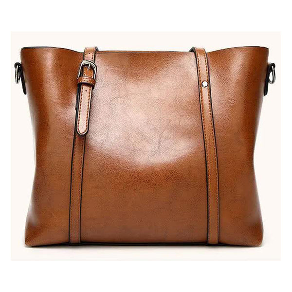 Elosung Elegant Pu Leather Tote Bag With Detachable Strap Brown Women's Bags & Handbags