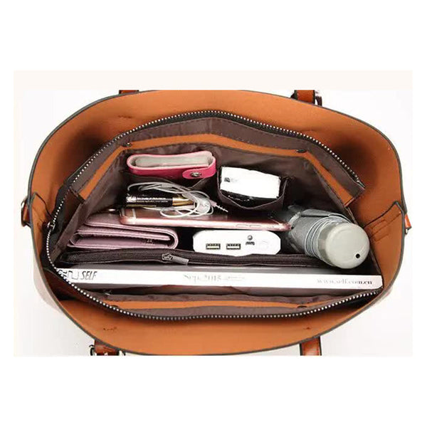 Elosung Elegant Pu Leather Tote Bag With Detachable Strap Black Women's Bags & Handbags