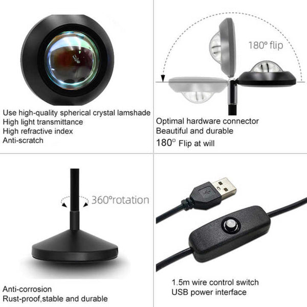 Elosung Ufo Rgb Sunset Projection Lamp With 16 Colors Remote Control Black Lamps