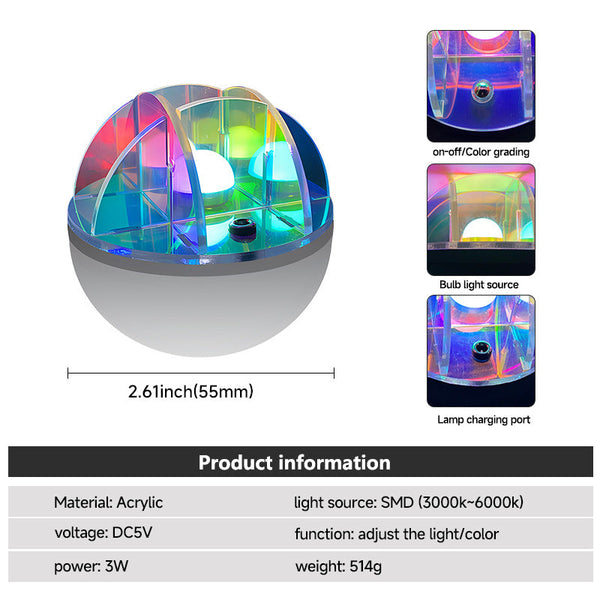 Elosung 3W Led Acrylic Crystal Ball Night Light With Colors Usb Powered Night Lights