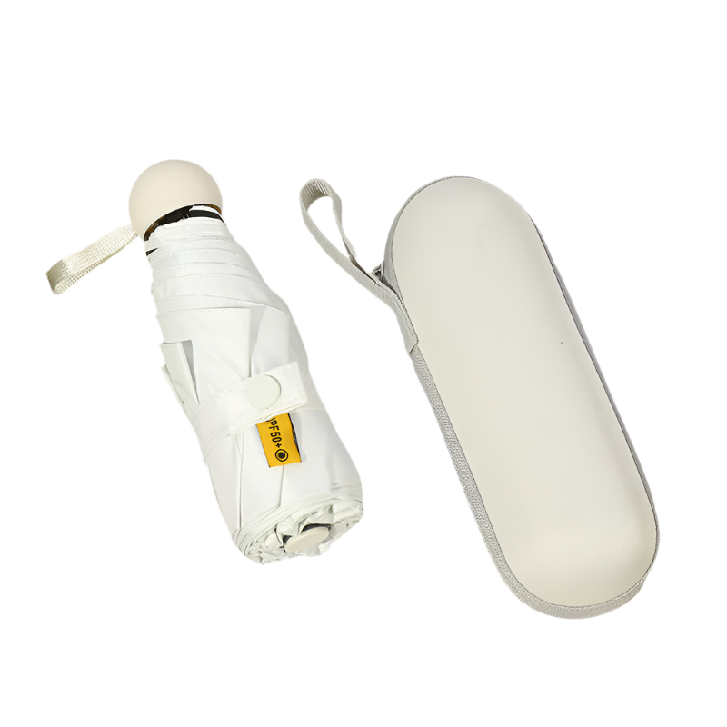 Elosung Beige Compact 5 Fold Umbrella With Uv Protection Wind Resistance Travel Friendly Design Umbrellas