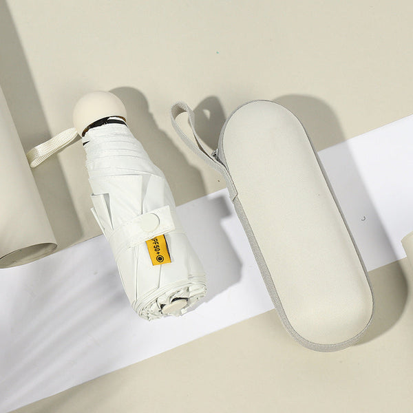 Elosung Beige Compact 5 Fold Umbrella With Uv Protection Wind Resistance Travel Friendly Design Umbrellas