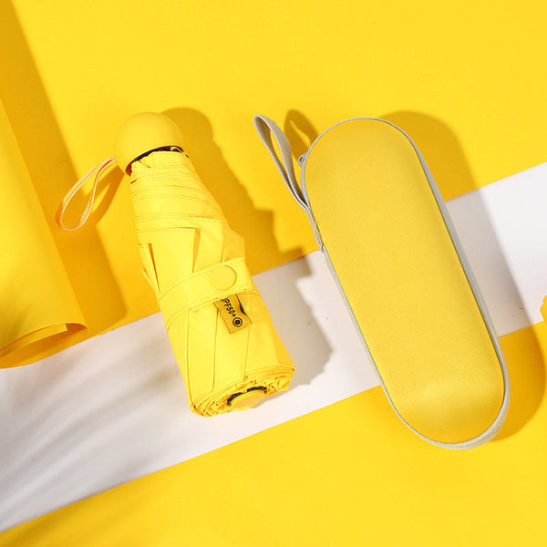 Elosung Yellow Compact 5 Fold Umbrella With Uv Protection Wind Resistance Travel Friendly Design Umbrellas