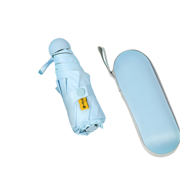 Elosung Sky Blue Compact 5 Fold Umbrella With Uv Protection Wind Resistance Travel Friendly Design Umbrellas