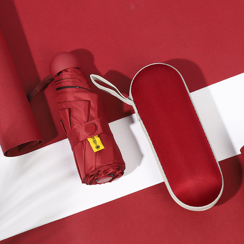 Red Compact 5 Fold Umbrella With Uv Protection Wind Resistance And Travel Friendly Design Umbrellas