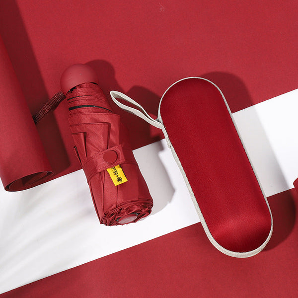 Red Compact 5 Fold Umbrella With Uv Protection Wind Resistance And Travel Friendly Design Umbrellas