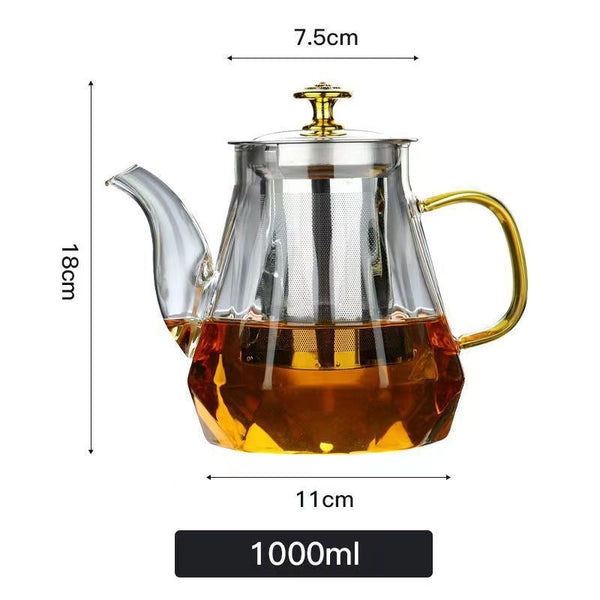 Elosung Elegant Glass Teapot With Gold Handle And Stainless Steel Infuser 1000Ml Capacity Percolators Turkish Coffee Pots