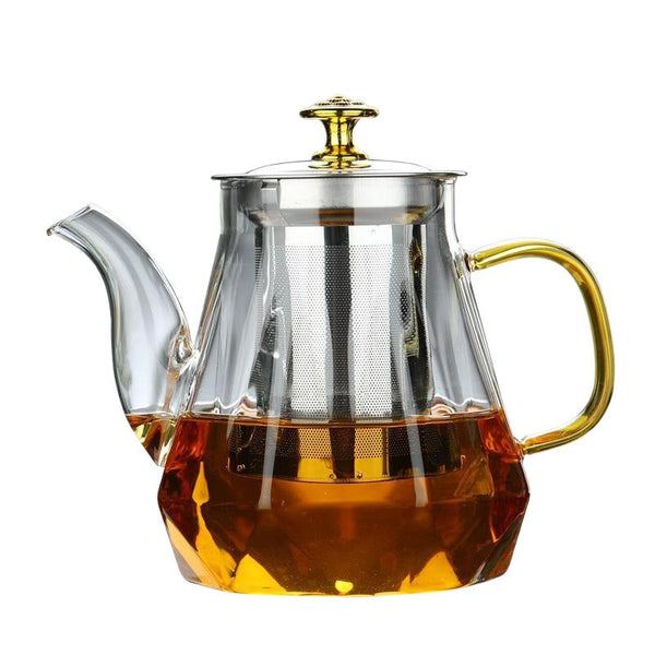 Elosung Elegant Glass Teapot With Gold Handle And Stainless Steel Infuser 600Ml Capacity Percolators Turkish Coffee Pots