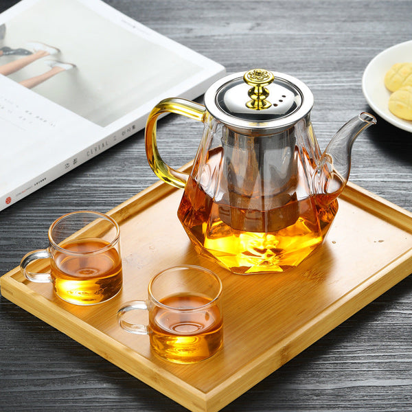 Elosung Elegant Glass Teapot With Gold Handle And Stainless Steel Infuser 800Ml Capacity Placeholder